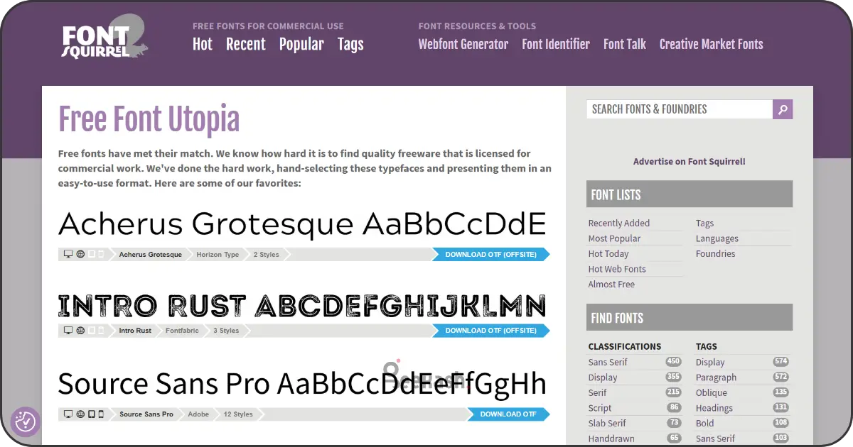 Free Font Websites for designers - Font Squirrel