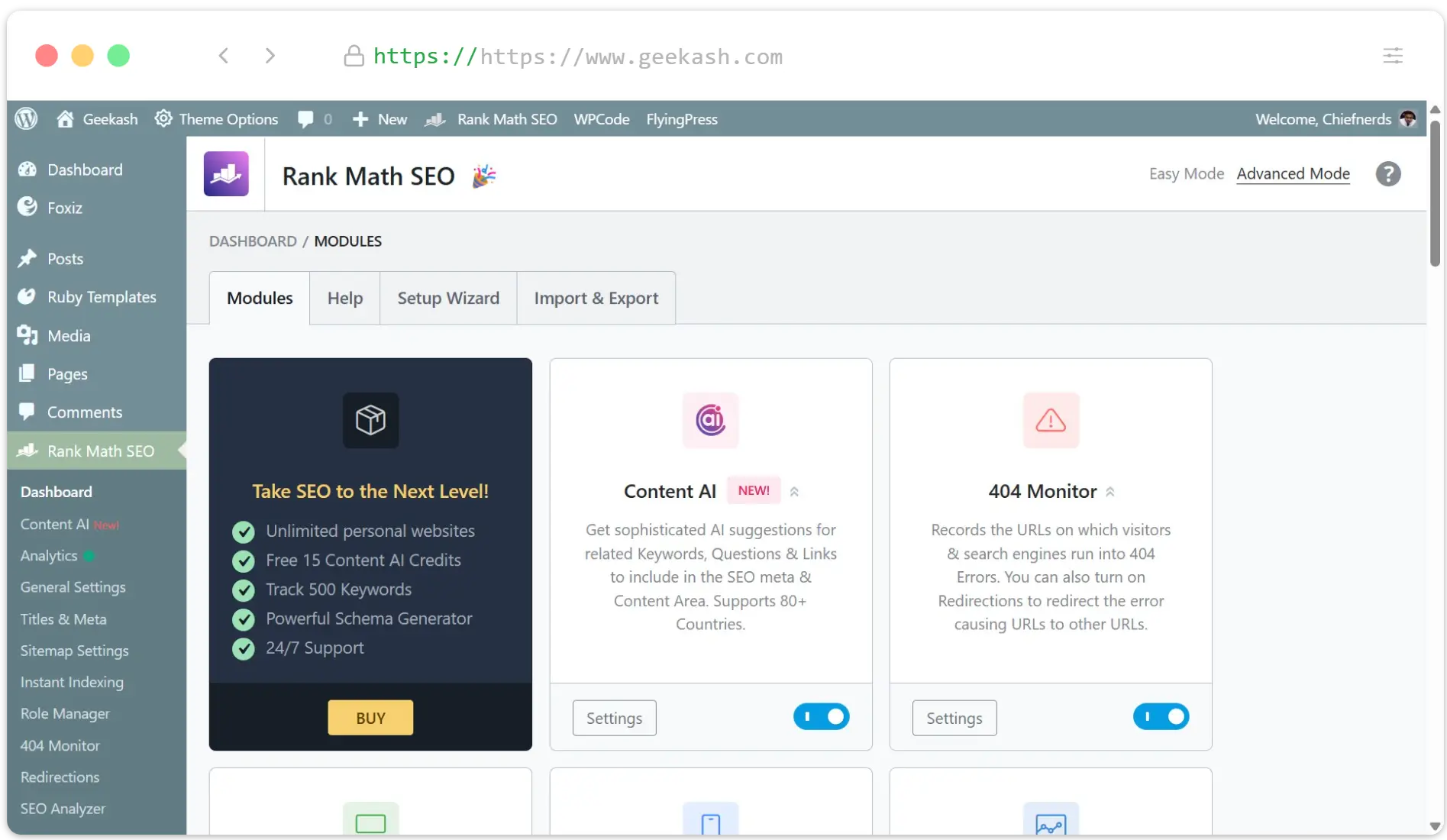 RankMath WordPress Dashboard