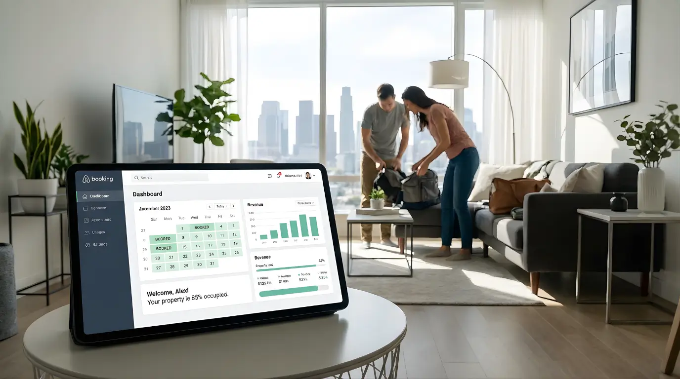 Short-term rental property with booking platform dashboard
