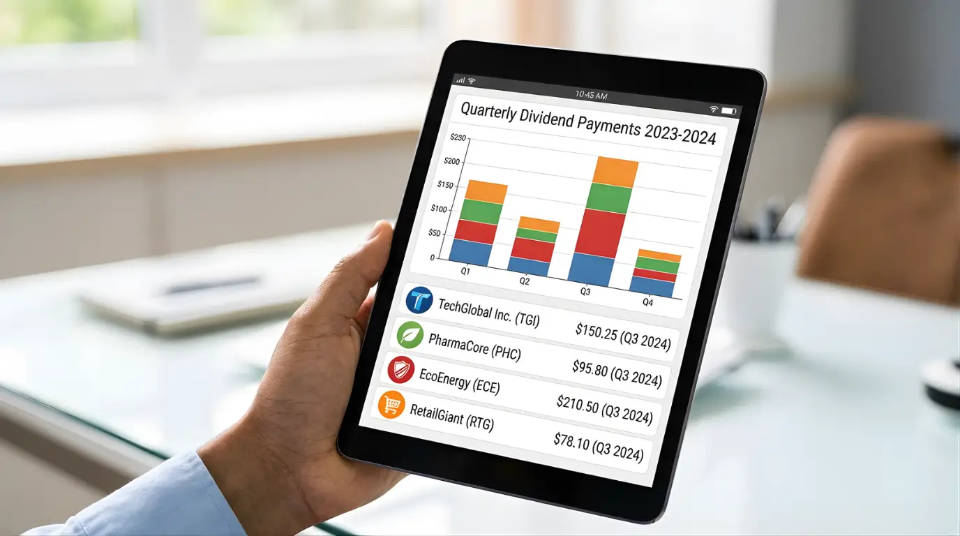 Dividend stock portfolio showing quarterly payments