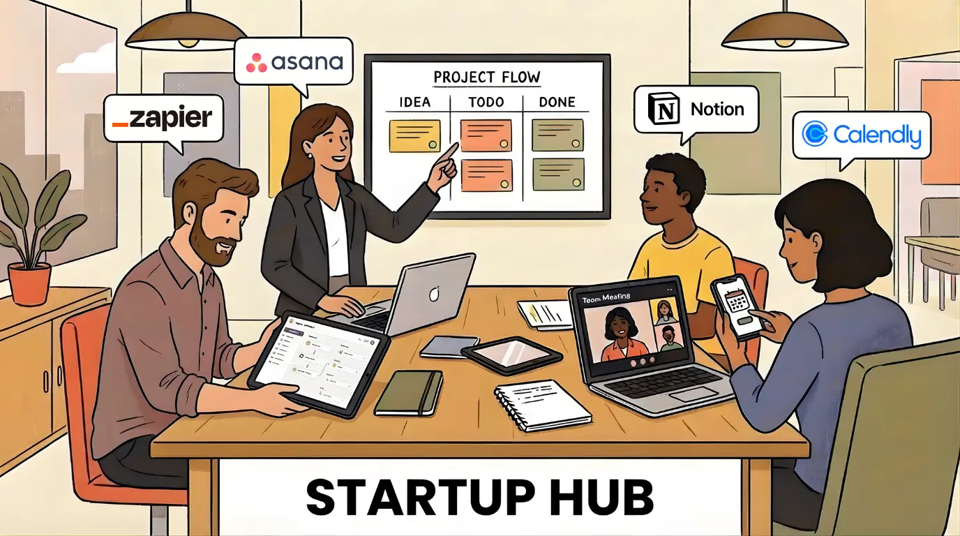 Small team collaborating with productivity tools